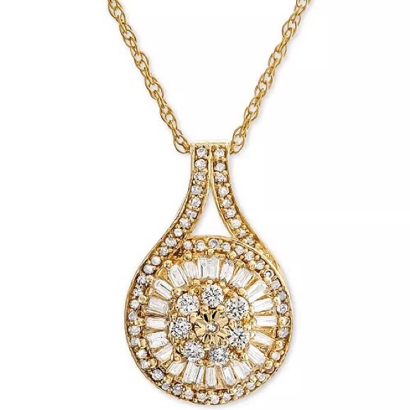 Macy's Jewelry - NWOT Macys Diamond Cluster (1/2 ct) and 14k Gold Pendant Necklace